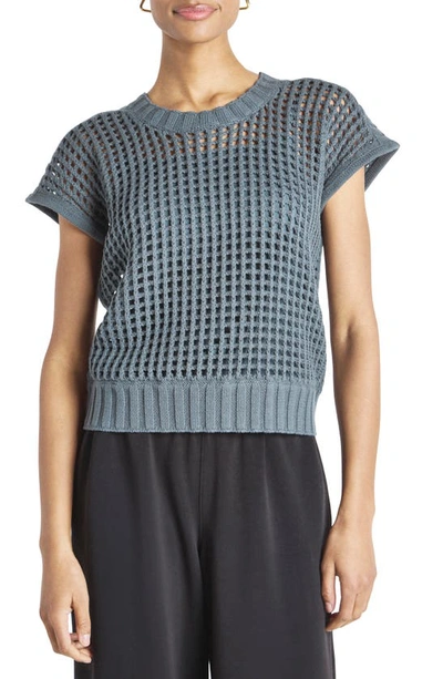 Splendid X Cellajaneblog Open Stitch Short Sleeve Sweater In Dark Slate