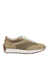 Doucal's Man Sneakers Khaki Size 7.5 Soft Leather, Textile Fibers In Beige