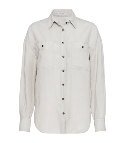 Brunello Cucinelli Garment-dyed Linen-cotton Shirt In Grey