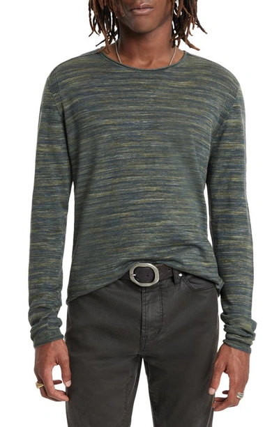 John Varvatos Omar Space Dye Linen Blend Crewneck Jumper In Teakwood