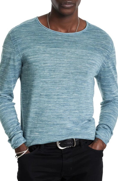 John Varvatos Omar Space Dye Linen Blend Crewneck Sweater In Stream Blue