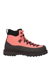 Diemme Man Ankle Boots Coral Size 12 Soft Leather, Textile Fibers In Red