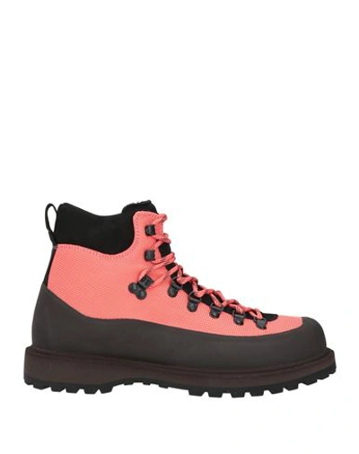 Diemme Man Ankle Boots Coral Size 12 Soft Leather, Textile Fibers In Red
