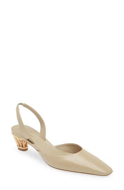 Ferragamo Alyssa Leather Cage-heel Slingback Pumps In Stone