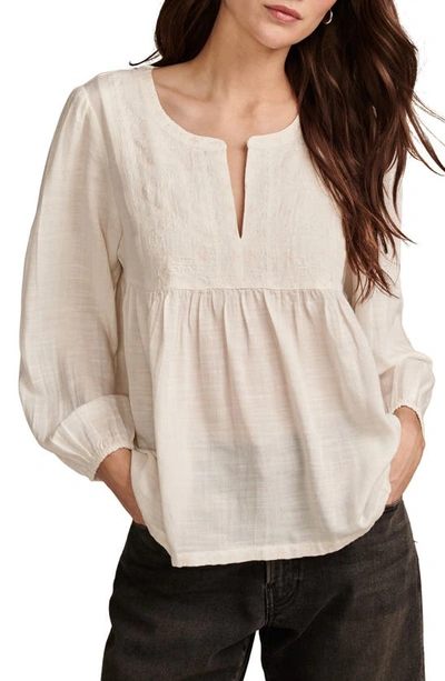 Lucky Brand Embroidered Long Sleeve Peasant Top In Gardenia