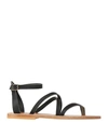 Kjacques K. Jacques St. Tropez Woman Thong Sandal Black Size 9 Leather In Black