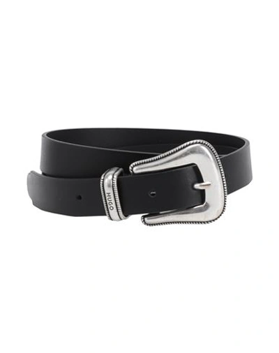 Hugo Woman Belt Black Size 38 Cow Leather