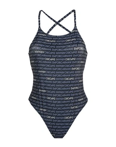 Emporio Armani Logo-print Swimsuit In Navy Blue