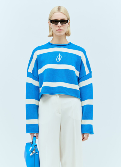Jw Anderson Cropped Anchor Sweater In Blue