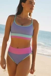 Beach Riot Eva High Tide Color Blocked Bikini Top In Blue