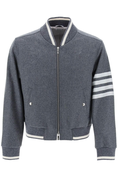 Thom Browne Men's 4-bar Striped Wool Bomber Jacket In Grey