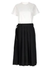 SACAI PLEATED SKIRT DRESS DRESSES WHITE/BLACK