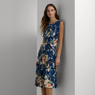 Lauren Ralph Lauren Floral Twist-front Stretch Jersey Dress In Blue Multi