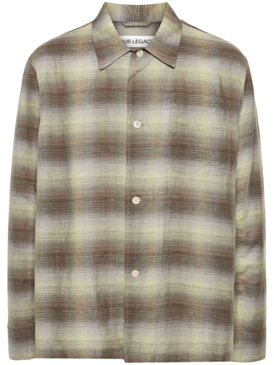 Our Legacy Checked Shirt Men Multicolor In Linen In Brown