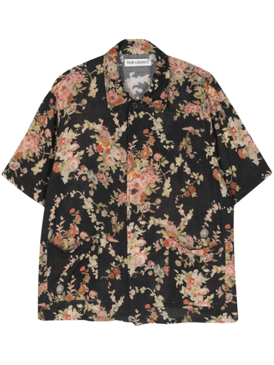 Our Legacy Floral Print Shirt Men Black/pink In Cotton In Multi