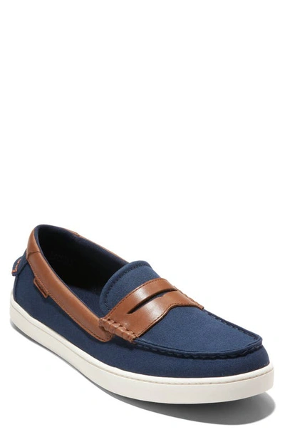 Cole Haan Men's Nantucket Slip-on Penny Loafers In Navy Blazer Canvas,ch British Tan,ivory