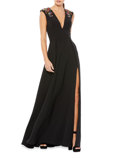 Mac Duggal Women's Crystal-embellished V-neck Gown In Black