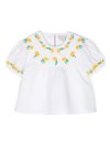 Stella Mccartney White Top For Girl With Embroidered Sunflowers In White