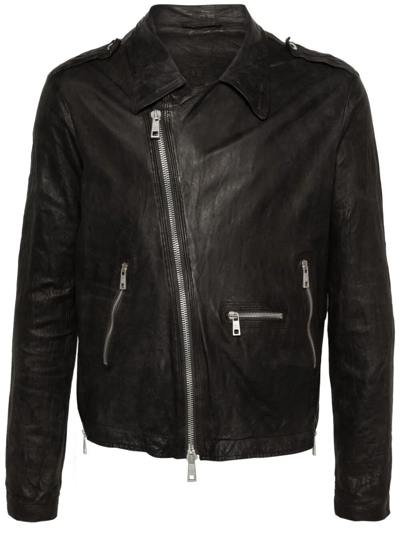 Giorgio Brato Leather Biker Jacket In Black
