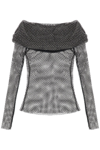 Self-portrait Crystal-embellished Fishnet Top In Black