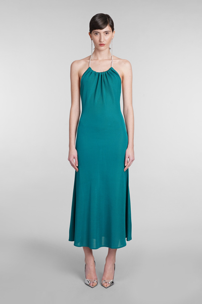 Alexandre Vauthier Viscose Knit Halter Neck Long Dress In Petroleum