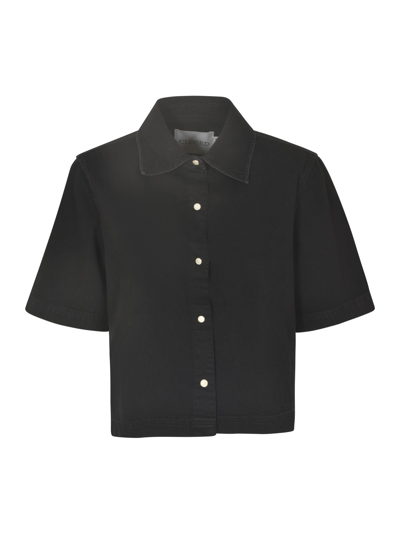 Closed Short-sleeved Plain Cropped Shirt In Black
