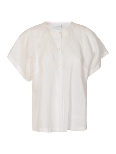 Aspesi Band Collar Plain Short-sleeved Shirt In White