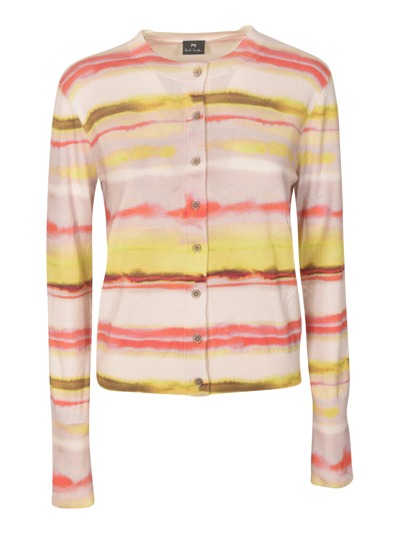 Paul Smith Stripe Pattern Tie-dye Cardigan In Powder