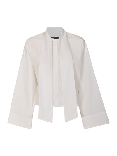 Yohji Yamamoto Tie-collar Cropped Plain Shirt In Off White
