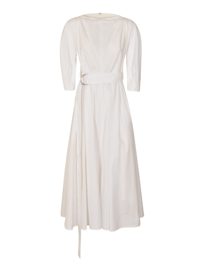 Yohji Yamamoto Belted Waist Rear Zip Flare Dress In Off White