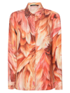 Roberto Cavalli Feather Printed Regular Shirt In Aragosta