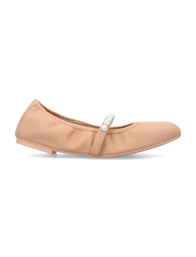 Stuart Weitzman Goldie Pearly Stud Ballerina Flats In Adobe