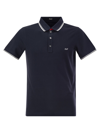 Fay Stretch Piquet Ribbed Polo Shirt In Blue