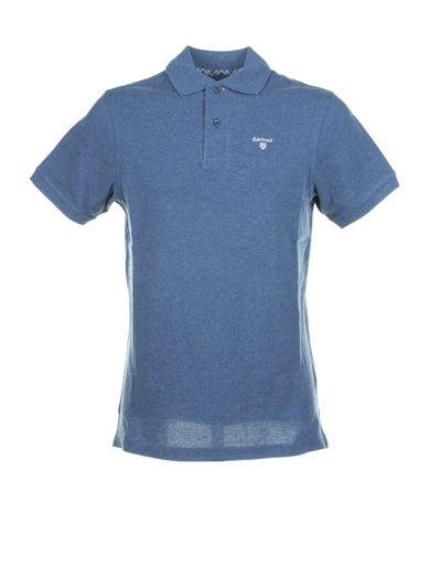 Barbour Short-sleeved Light Blue Piqué Polo Shirt In Dk Chambray Marl