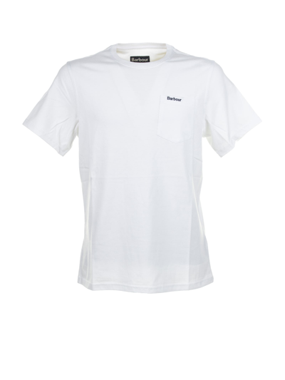 BARBOUR WHITE T-SHIRT WITH POCKET AND LOGO
