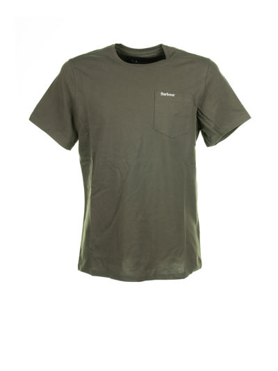 Barbour T-shirt With Pocket And Logo In Tarmac