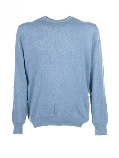 Barbour Light Blue Crew Neck Sweater In Dk Chambray