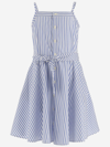 Polo Ralph Lauren Kids' Striped Cotton Dress In White/ Blue