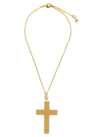 Dolce & Gabbana Pendant Cross Necklace Jewelry Gold In Grey