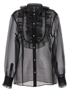 Dolce & Gabbana Sheer Fabric Ruffle Plastron Shirt In Black