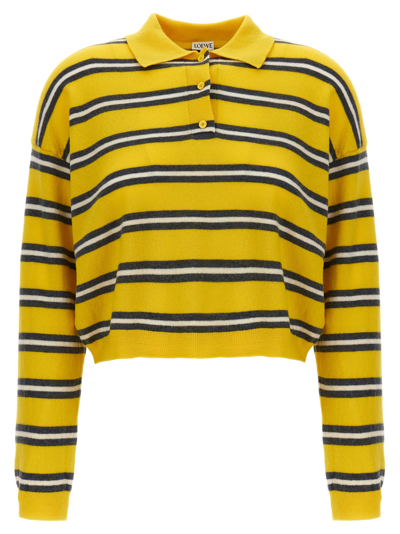 Loewe Striped Wool Polo Sweater In Yellow