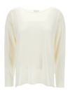 ALLUDE IVORY LONG-SLEEVE TOP WITH BOAT NECKLINE IN COTTON AND CASHMERE WOMAN