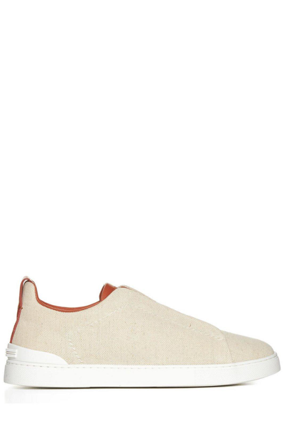 Zegna Triple Stitch Lace-up Sneakers In Beige