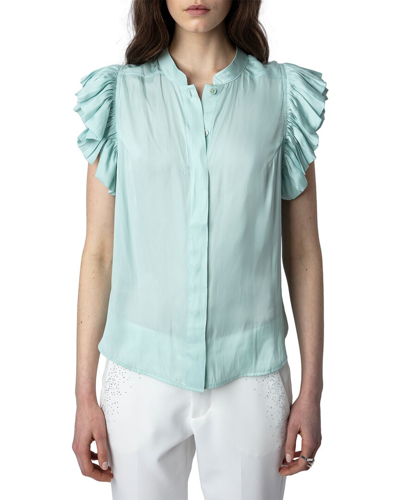 Zadig & Voltaire Ruffled-sleeve Blouse In Celadon
