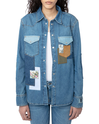Zadig & Voltaire Woman Denim Shirt Blue Size M Cotton
