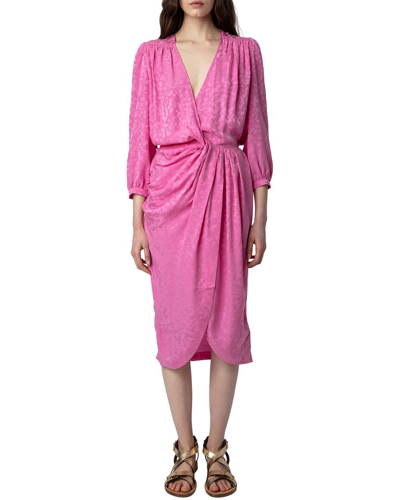 Zadig & Voltaire Jacquard Gathered Silk Dress In Pink
