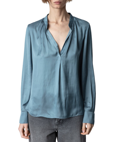 Zadig & Voltaire Zadig&voltaire Womens Bluestone Tink V-neck Satin Shirt