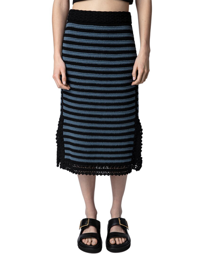 Zadig & Voltaire Women's Jackson Striped Crochet Cotton Midi Skirt In Noir