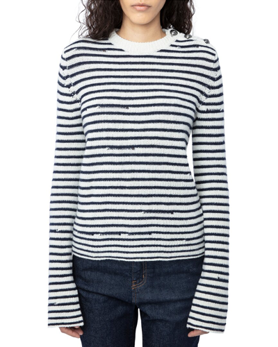 Zadig & Voltaire Zadig&voltaire Womens Sugar Jade Striped Cashmere And Wool-blend Jumper In White