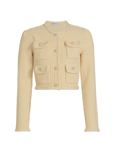 Self-portrait Textured Knit Jacket In Yellow